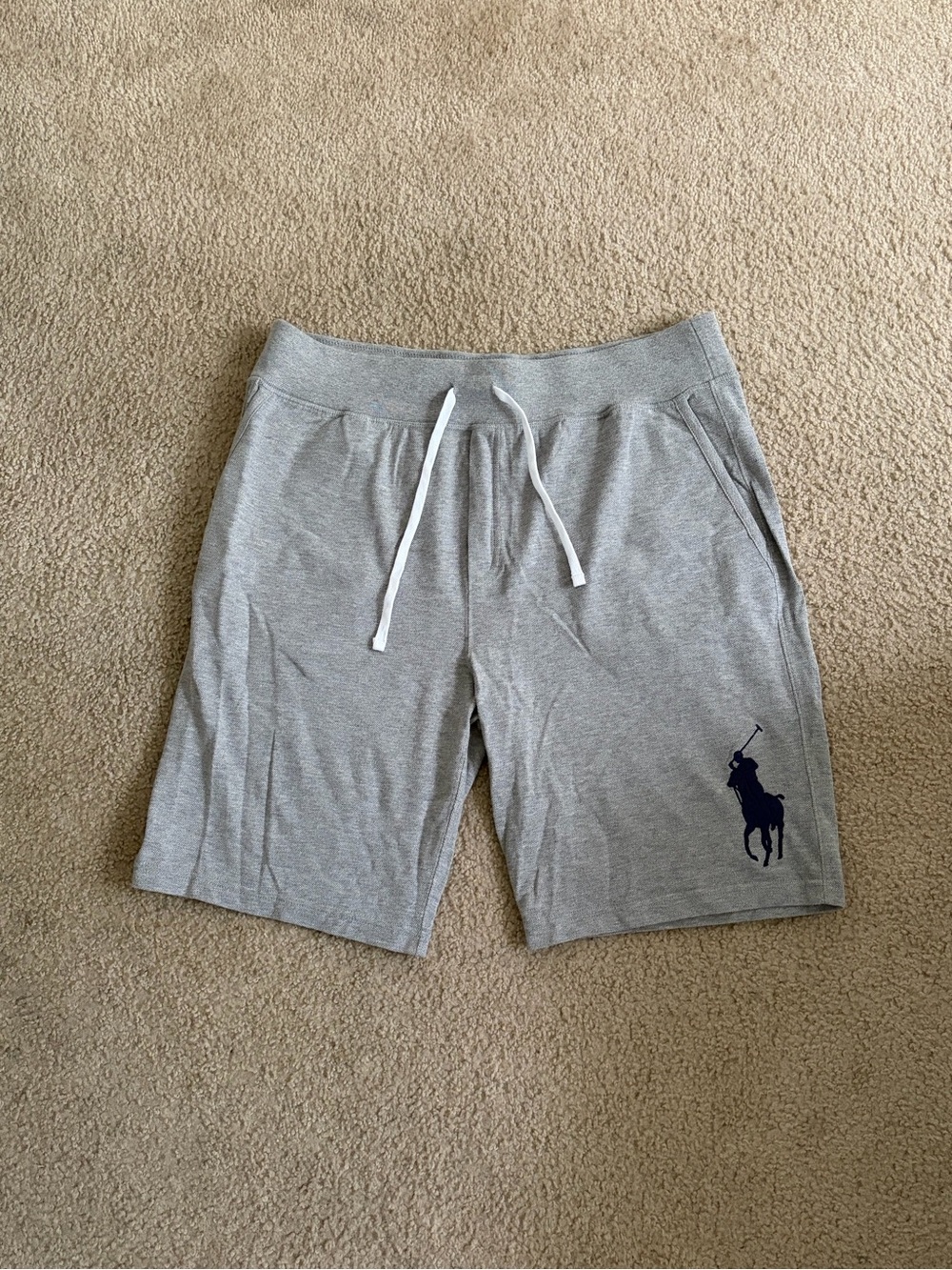 Ralph Lauren Men’s Light Gray Drawstring Athletic Shorts with Navy Pony